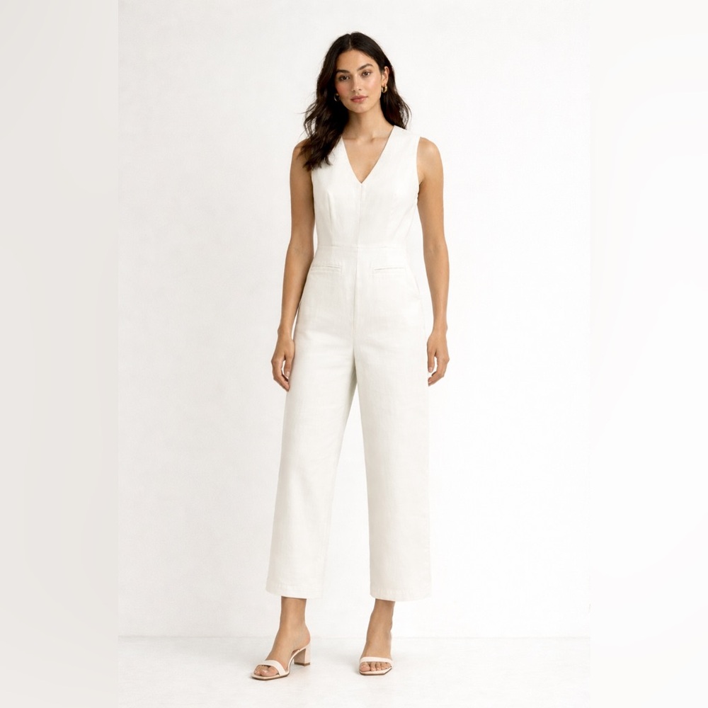 J.Crew V-neck denim jumpsuit in white